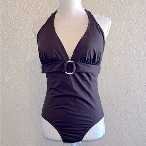 🐡Jantzen Elegant Brown Halter One-Piece Swimsuit